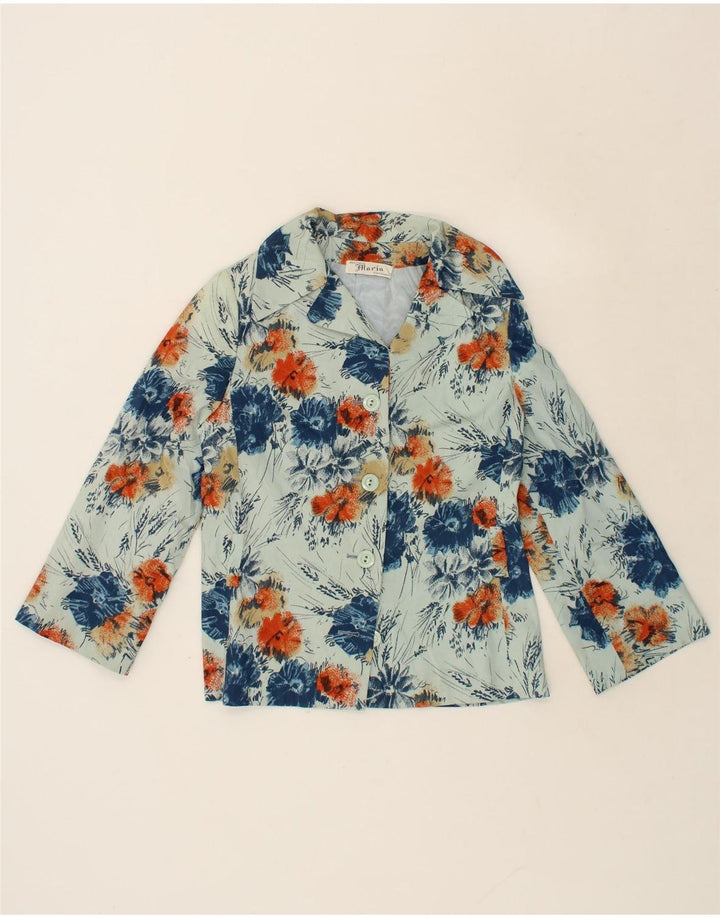 VINTAGE Womens 3 Button Blazer Jacket UK 14 Medium Blue Floral Vintage Vintage and Second-Hand Vintage from Messina Hembry 