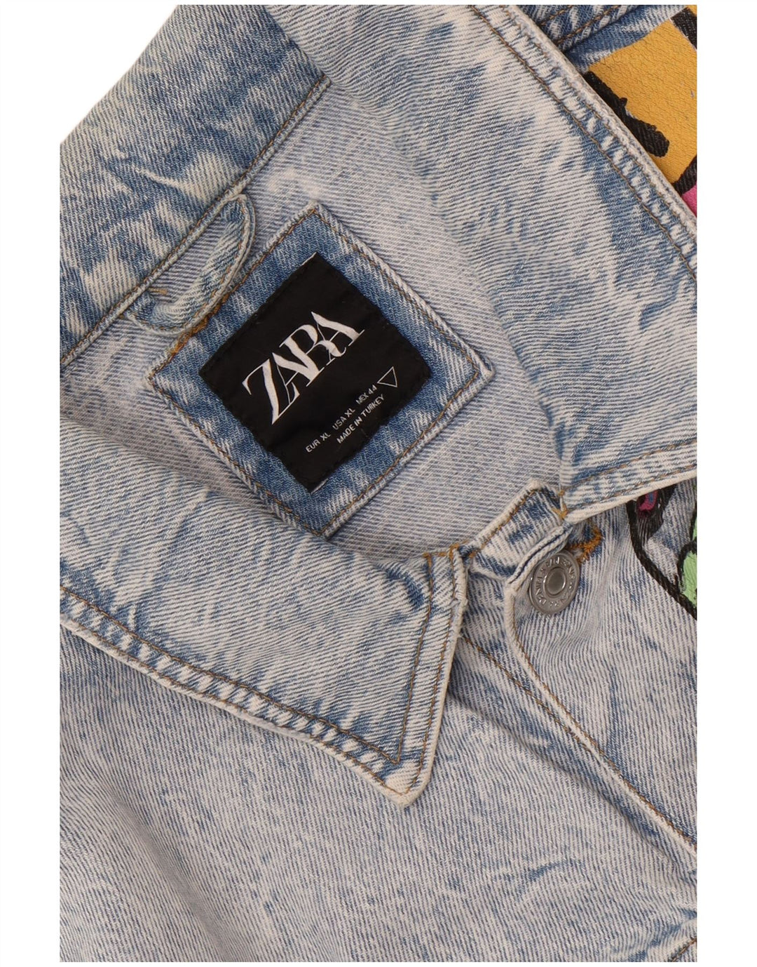 Zara Herren Distressed Graphic Jeansjacke UK 42 XL Blau