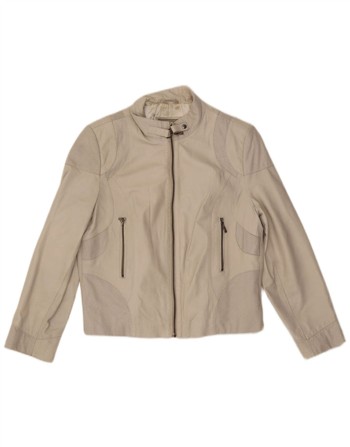 Vintage Damen Lederjacke UK 14 Medium Beige Leder