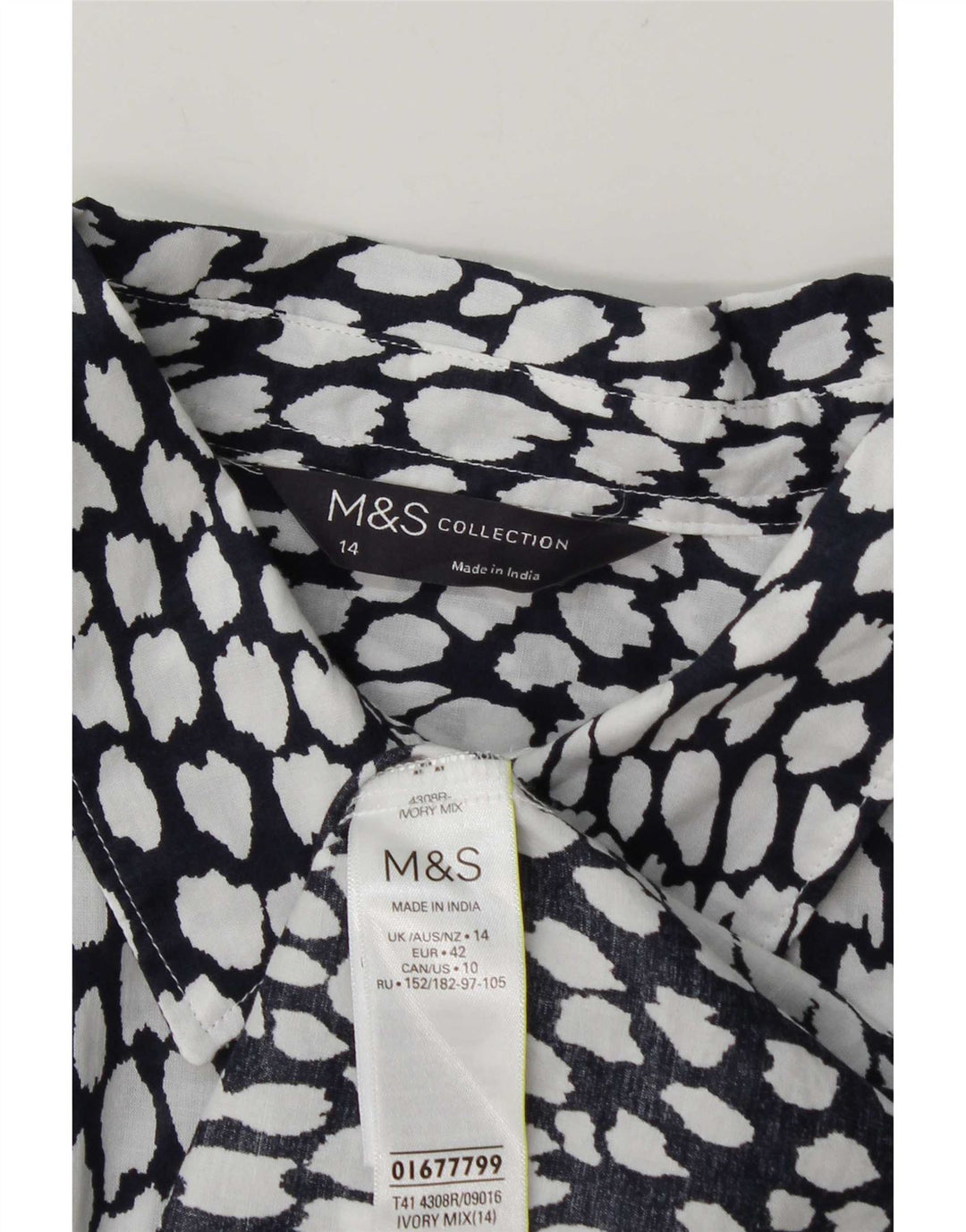 Marks & Spencer Damenhemd UK 14 Große weiß gepunktete Baumwolle