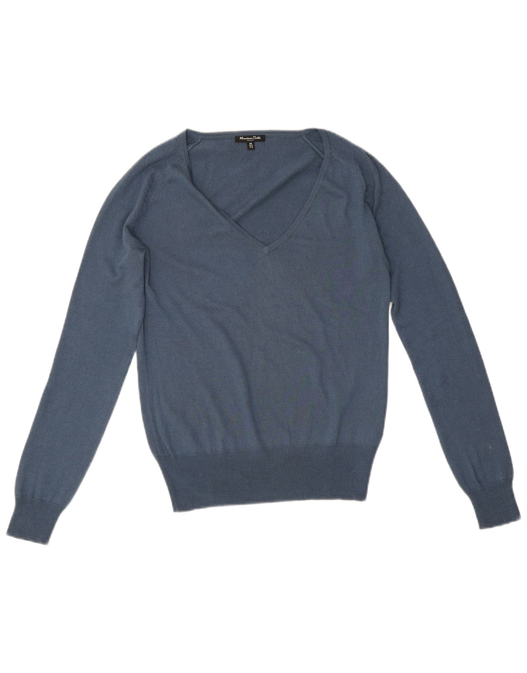 Massimo Dutti Damen-Pullover mit V-Ausschnitt, UK 12, mittelblaue Seide