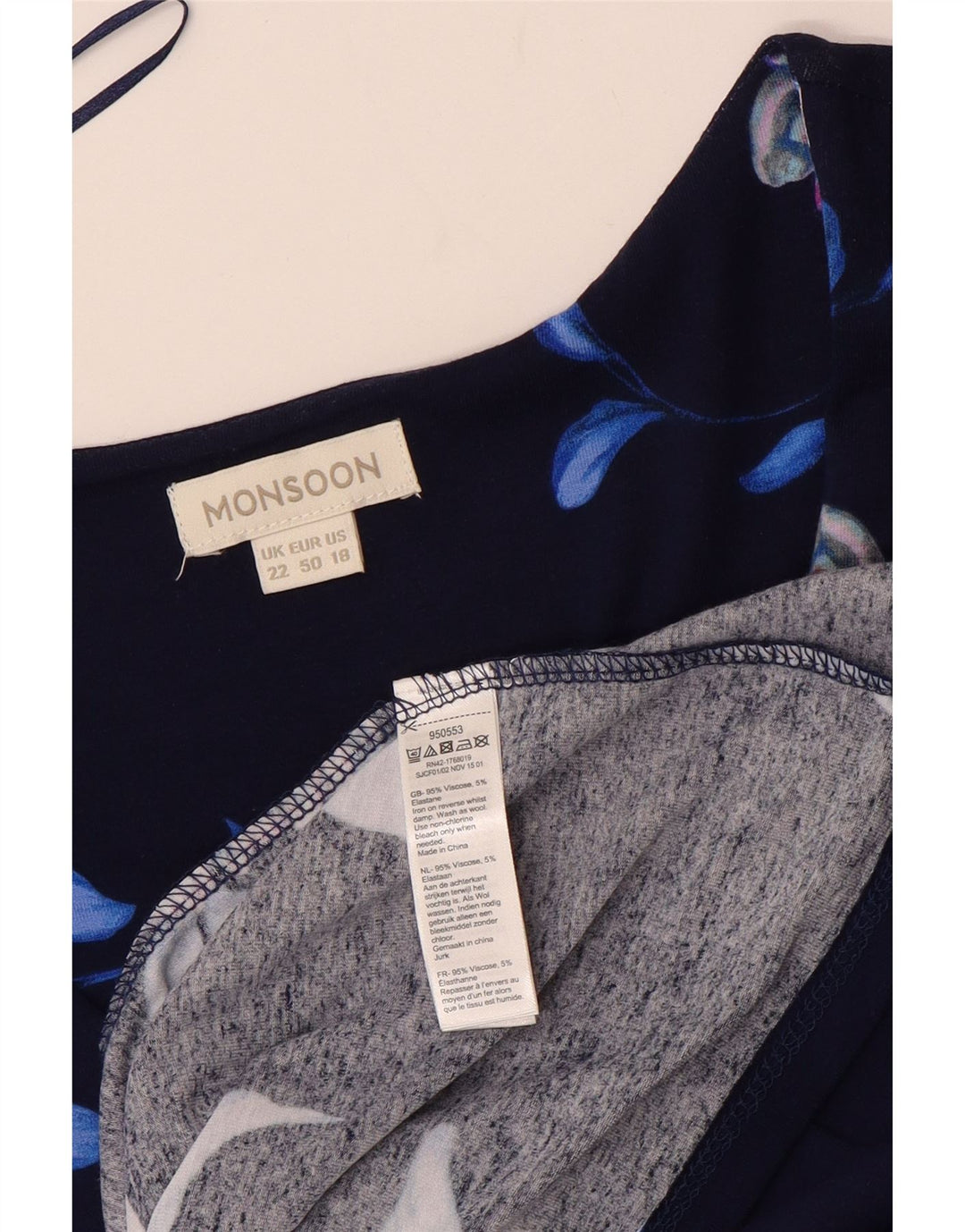 MONSOON Ärmelloses A-Linien-Kleid für Damen, UK 22 3XL, Marineblau mit Blumenmuster, Viskose