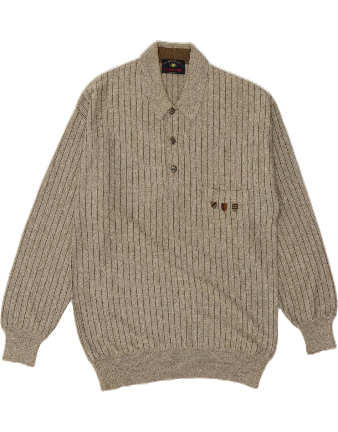 IL GRANCHIO Mens Polo Neck Jumper Sweater Medium Grey Striped Vintage Il Granchio and Second-Hand Il Granchio from Messina Hembry 