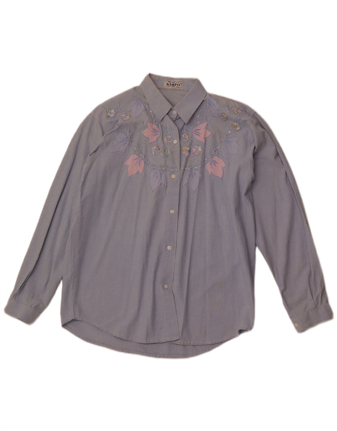 VINTAGE Damen Shirt UK 18 XL Blau geblümt Baumwolle Retro