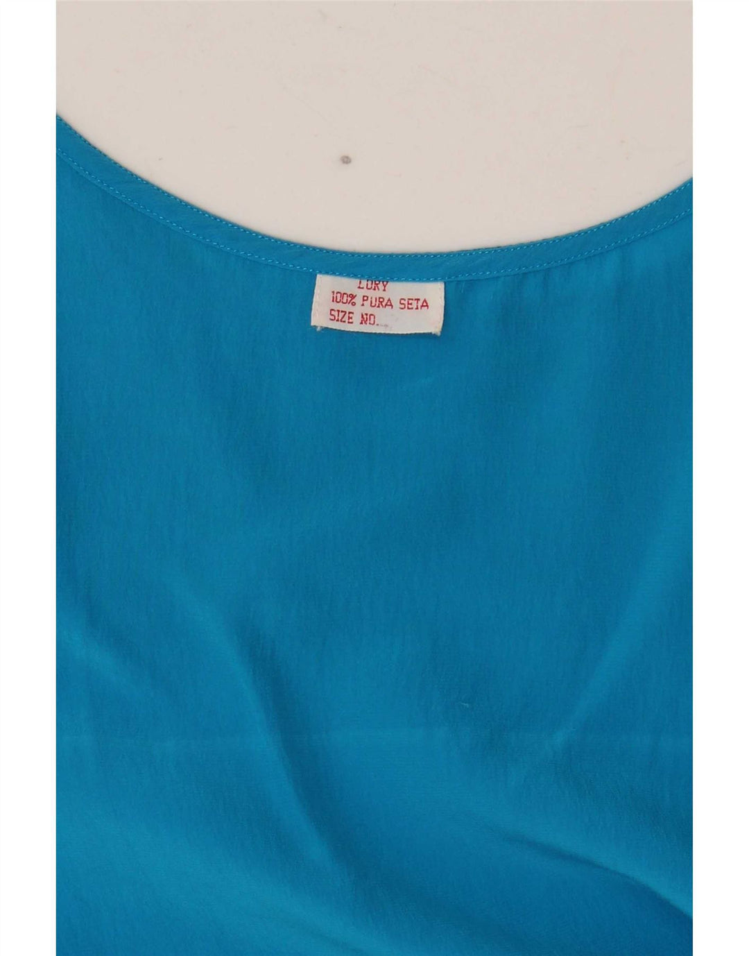 Vintage Damen Crop Ärmelloses Blusentop UK 14 Mittelblaue Seide