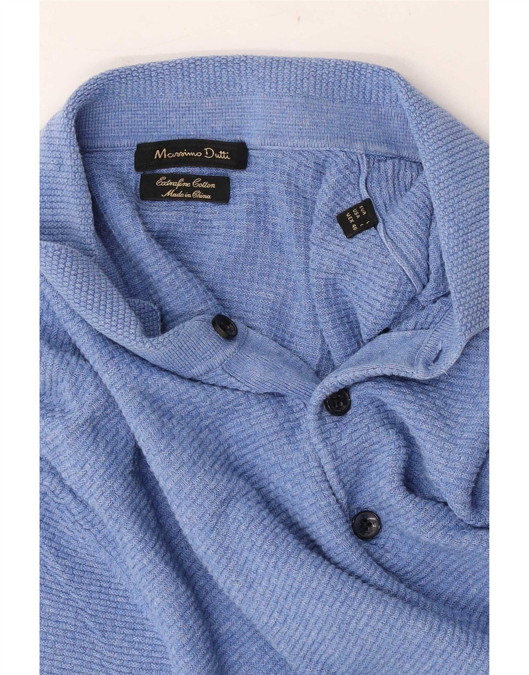 Massimo Dutti Herren-Pullover mit Polokragen, kurzärmelig, Größe L, Blau