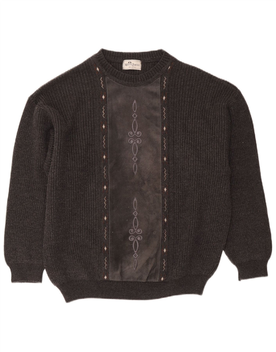 Montezemolo Herren-Pullover mit Rundhalsausschnitt, Größe L, klassisch, Grau