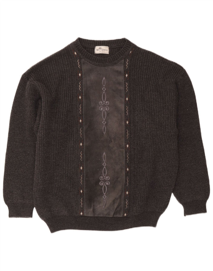 Montezemolo Herren-Pullover mit Rundhalsausschnitt, Größe L, klassisch, Grau