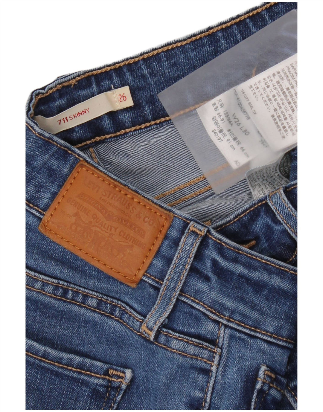 Levi's Damen 711 Skinny Jeans W26 L30 Blaues Lyocell
