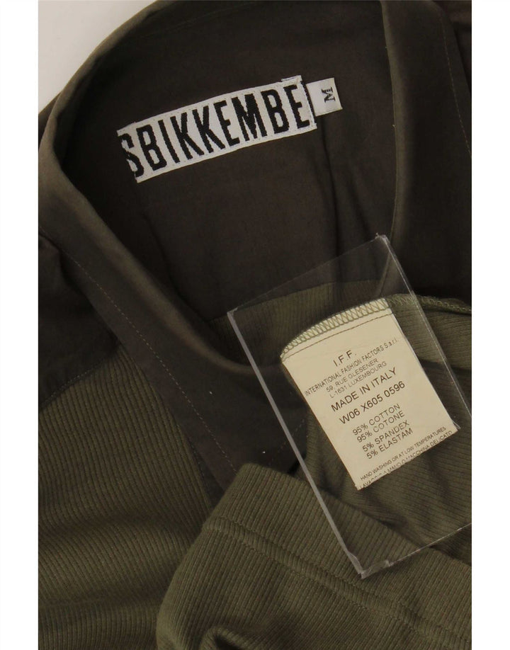Bikkembergs Herren-Grafikhemd aus mittlerer Khaki-Farbblock-Baumwolle