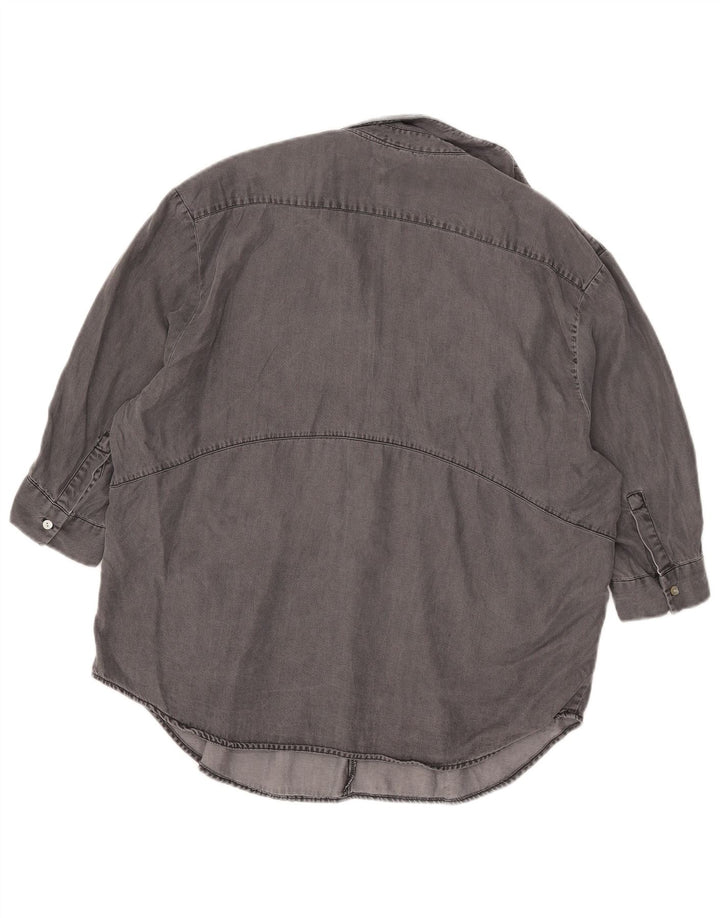 Zara Damen 3/4-Ärmel-Übergroßes Pullover-Hemd UK 14 Mittelgraues Lyocell
