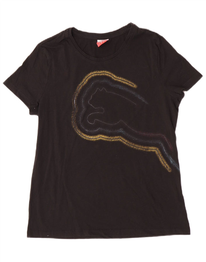 Puma Damen Grafik T-Shirt Top UK 16 Large Schwarz