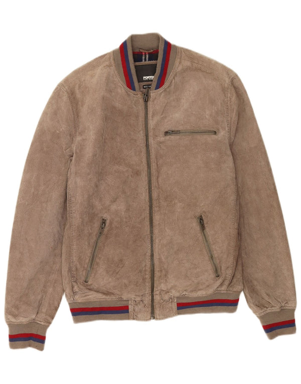 PEPE Jeans Herren Wildleder Bomberjacke UK 40 Large Beige Leder
