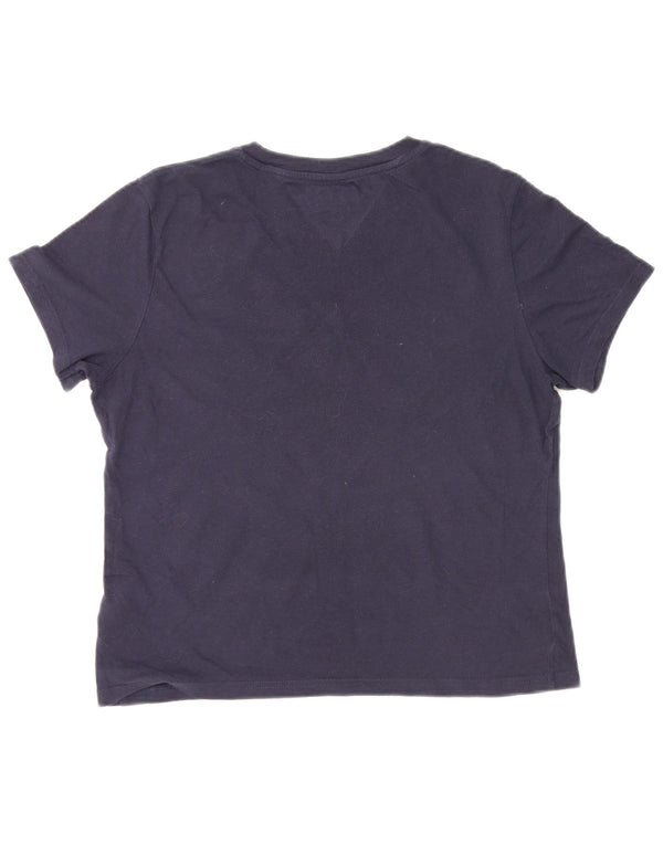 Tommy Hilfiger Damen Grafik-T-Shirt-Oberteil UK 14 Mittelmarineblaue Baumwolle
