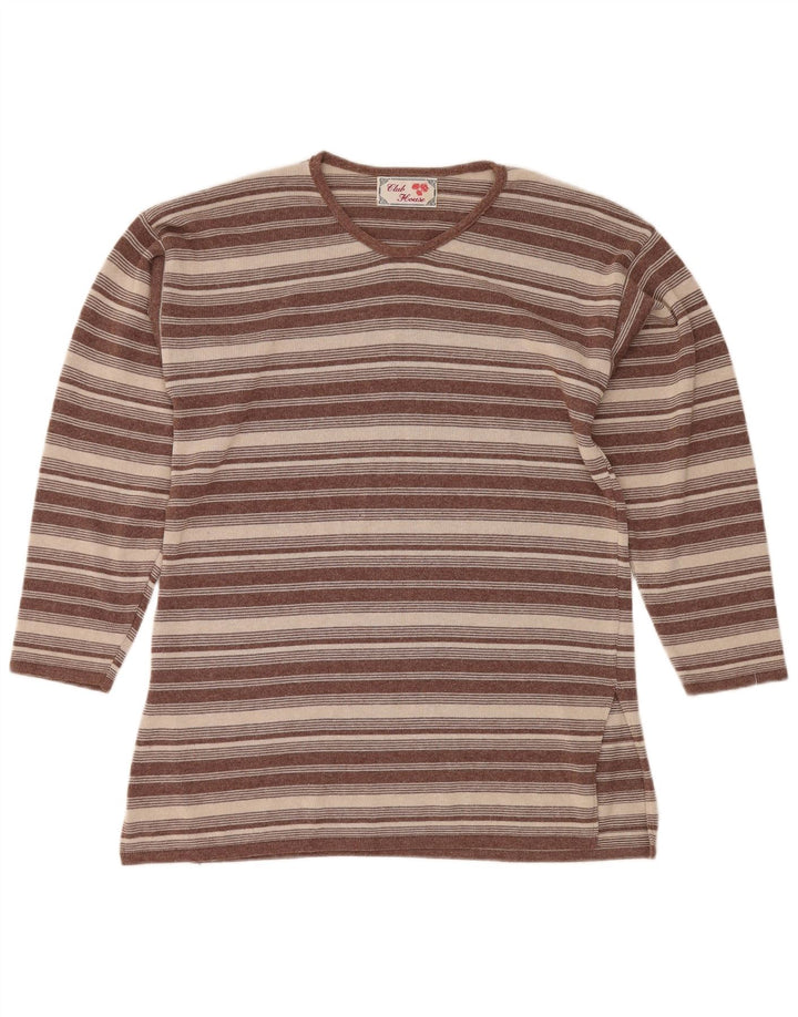 VINTAGE Womens Crew Neck Jumper Sweater UK 12 Medium Brown Striped