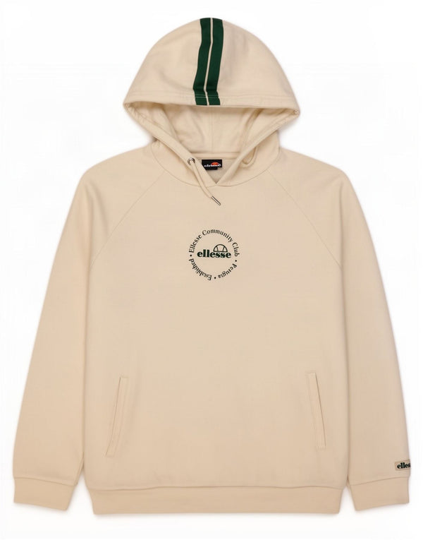 Ellesse Herren-Hoodie-Pullover mit lockerer Passform, mittlere, cremefarbene Blockfarben-Baumwolle