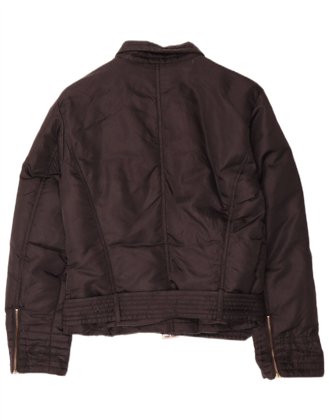 Benetton Womens Übergroße Crop Gepolsterte Bikerjacke UK 10 Small Schwarzes Nylon