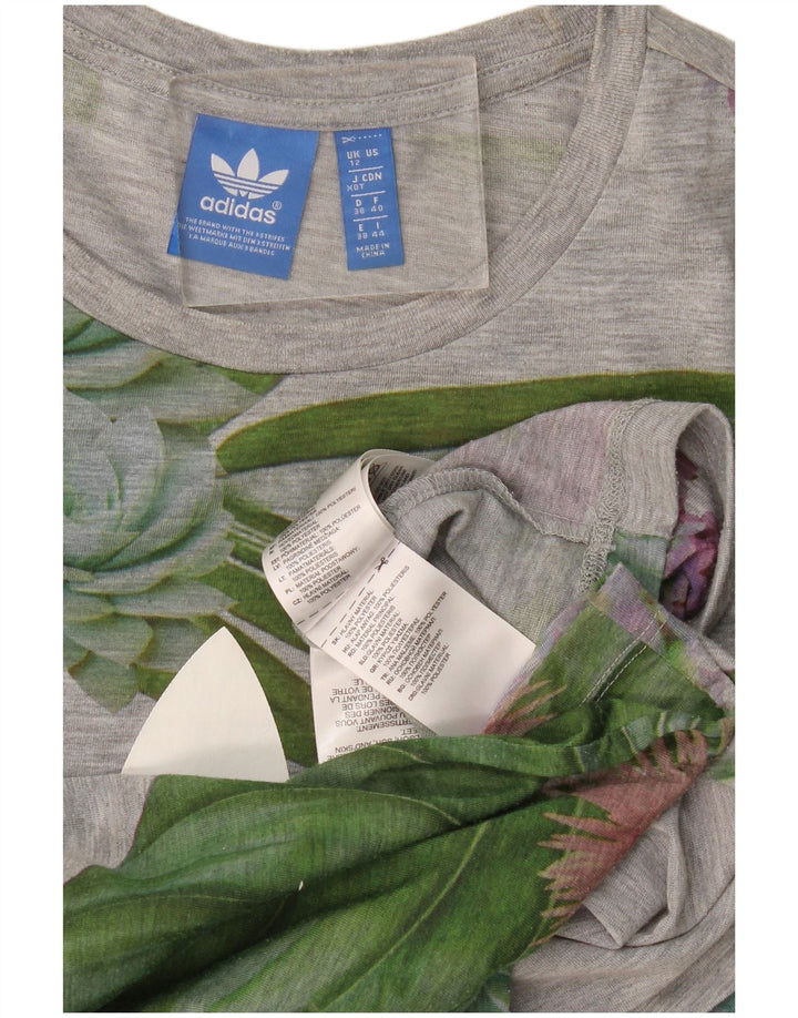 Adidas Damen Graphic T-Shirt Top UK 12 Mittelgraues Blumenmuster aus Polyester