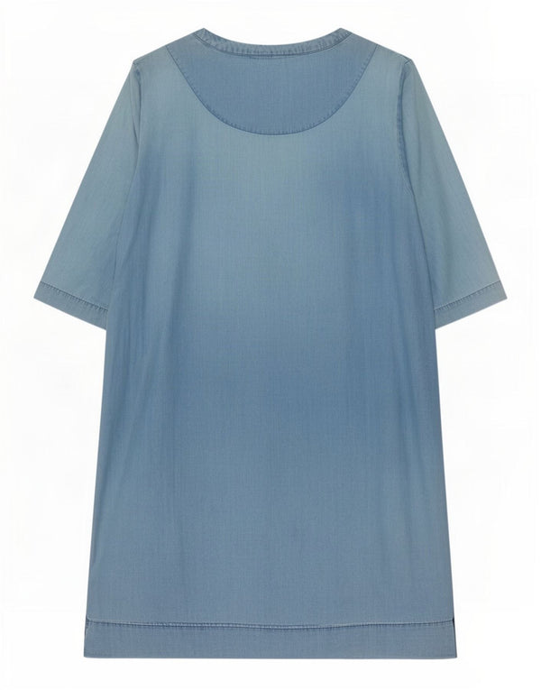 White Stuff Womens 3/4 Sleeve Denim Dress UK 12 Medium Blue Floral Lyocell