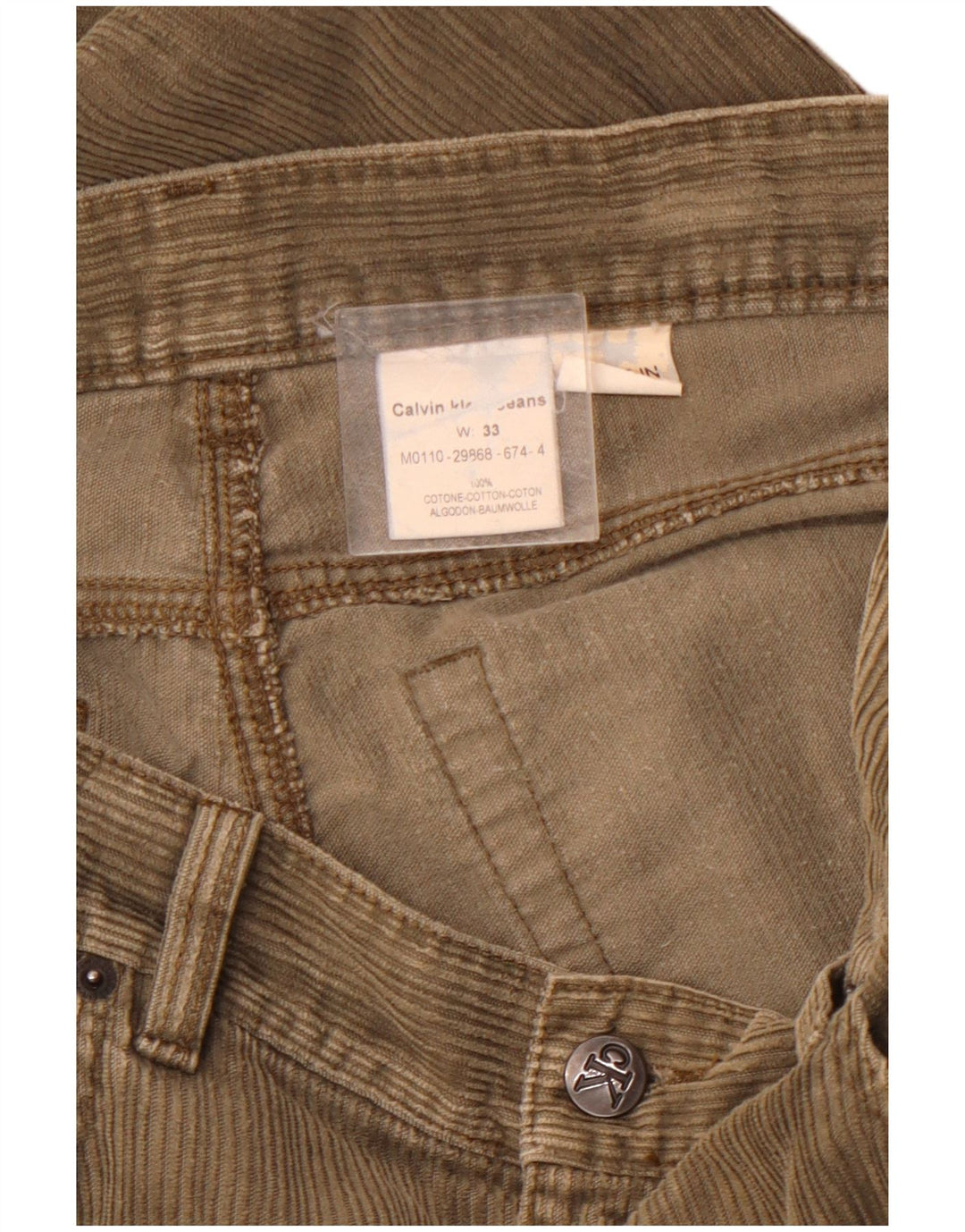 CALVIN KLEIN Herren gerade Cordhose W33 L32 braune Baumwolle