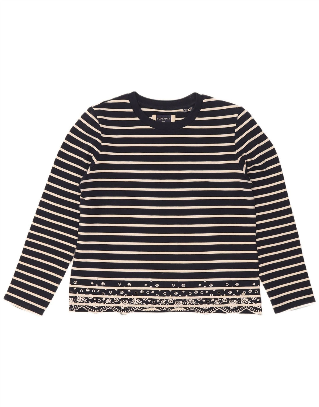 Superdry Damen Übergroßes Top Langarm UK 10 Small Marineblau gestreift