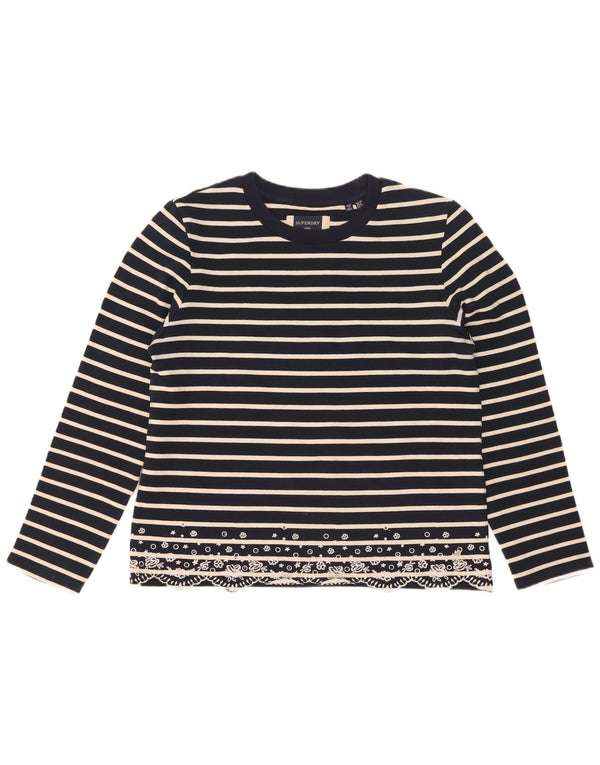 Superdry Damen Übergroßes Top Langarm UK 10 Small Marineblau gestreift