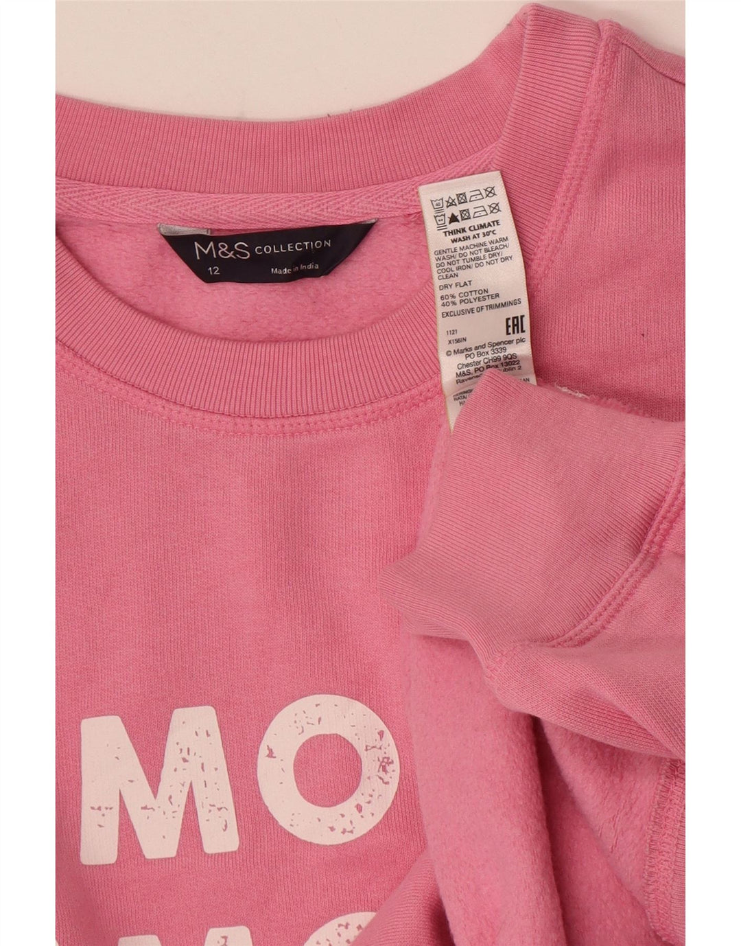 Marks & Spencer Damen-Sweatshirt mit Grafik, UK 12, mittelrosa, Baumwolle