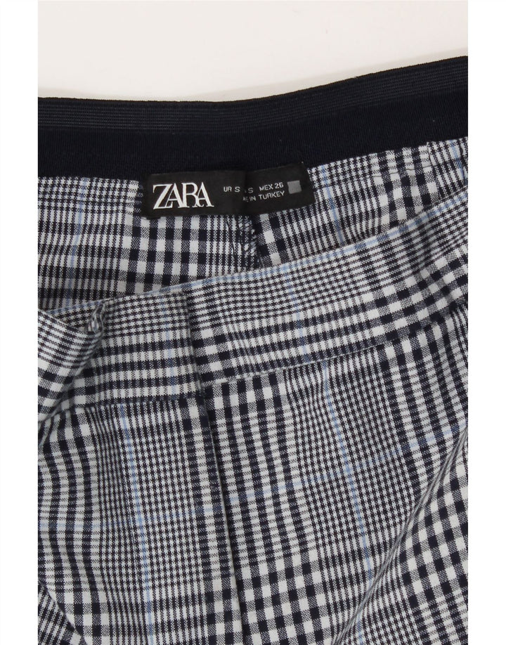Schmale, verkürzte Damenhose von Zara, Größe S, W26, L26, Marineblau, kariert, Polyester
