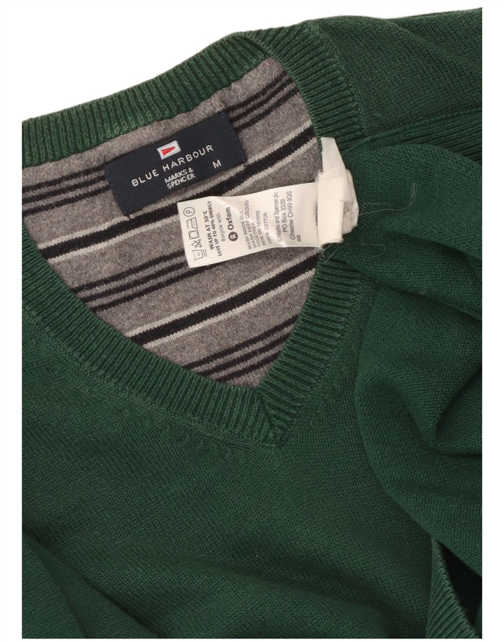 Marks & Spencer Herren Blauer Harbor-Pullover mit V-Ausschnitt aus mittelgrüner Baumwolle
