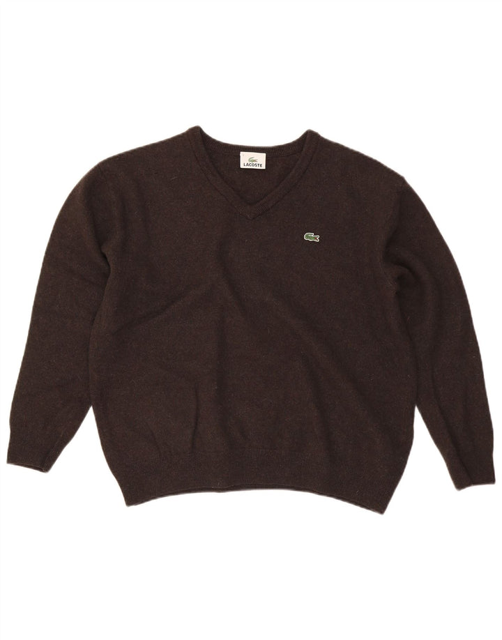 Lacoste Herren-Pullover mit V-Ausschnitt, Größe 7 2XL, braune Wolle