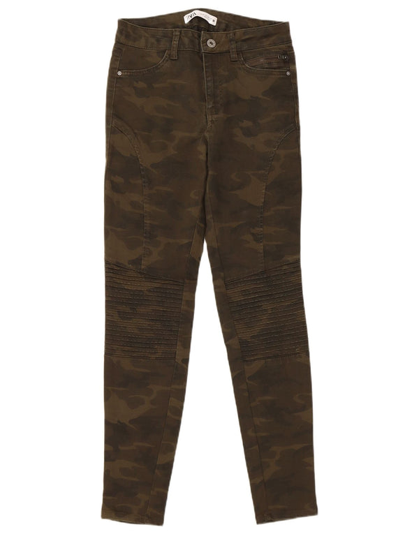 Zara Damen Skinny Casual Hose EU 34 2XS W24 L27 Khaki Camouflage