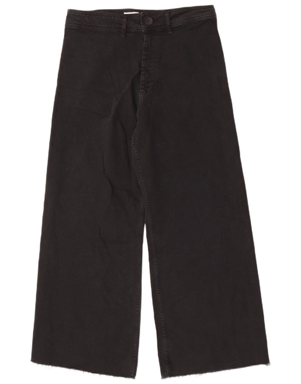 ZARA Damen-Jeans mit hoher Taille und weitem Bein, EU 44, XL, B34, L28, schwarze Baumwolle