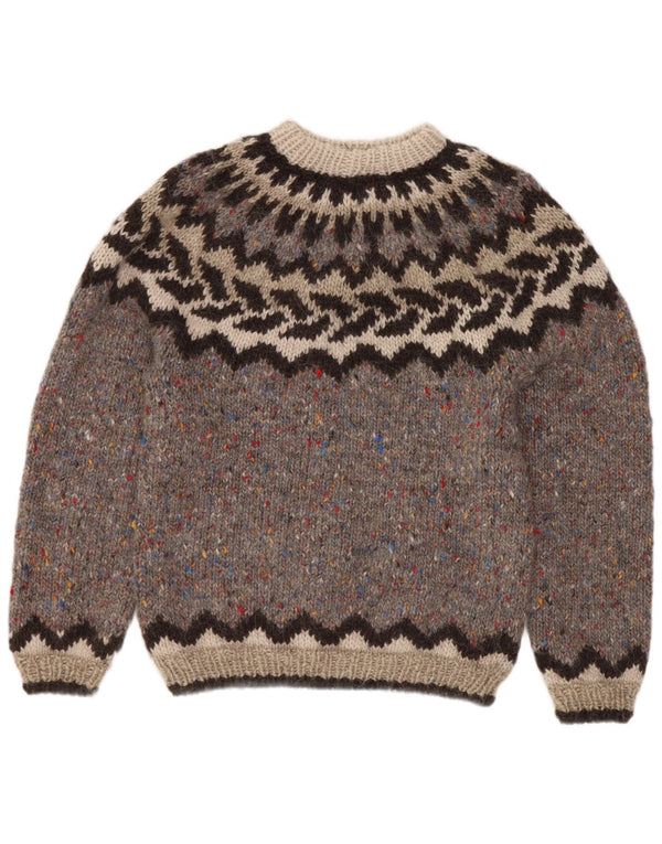 Vintage Damen Rundhalspullover Pullover UK 8 Small Grey Fair Isle