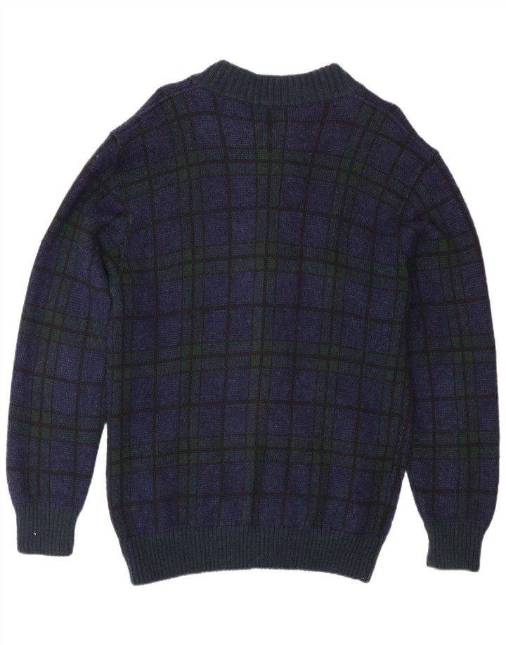 Vintage Herren Cardigan Pullover Medium Marineblau Karo Polyacryl