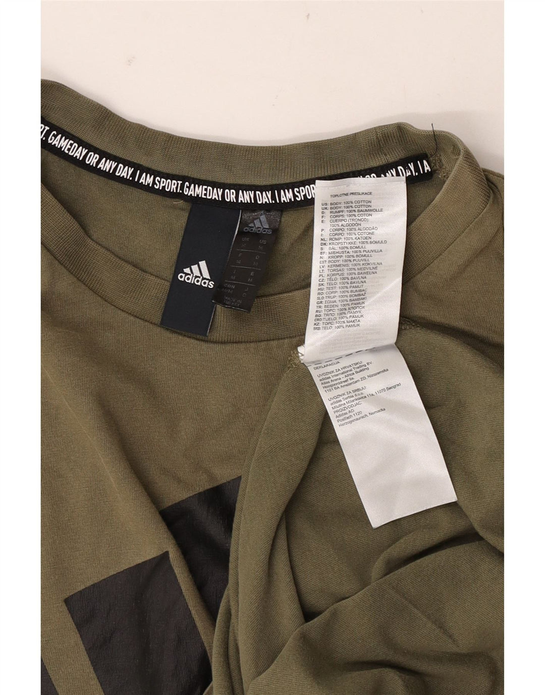 Adidas Herren Grafik-T-Shirt-Oberteil aus mittlerer Khaki-Baumwolle