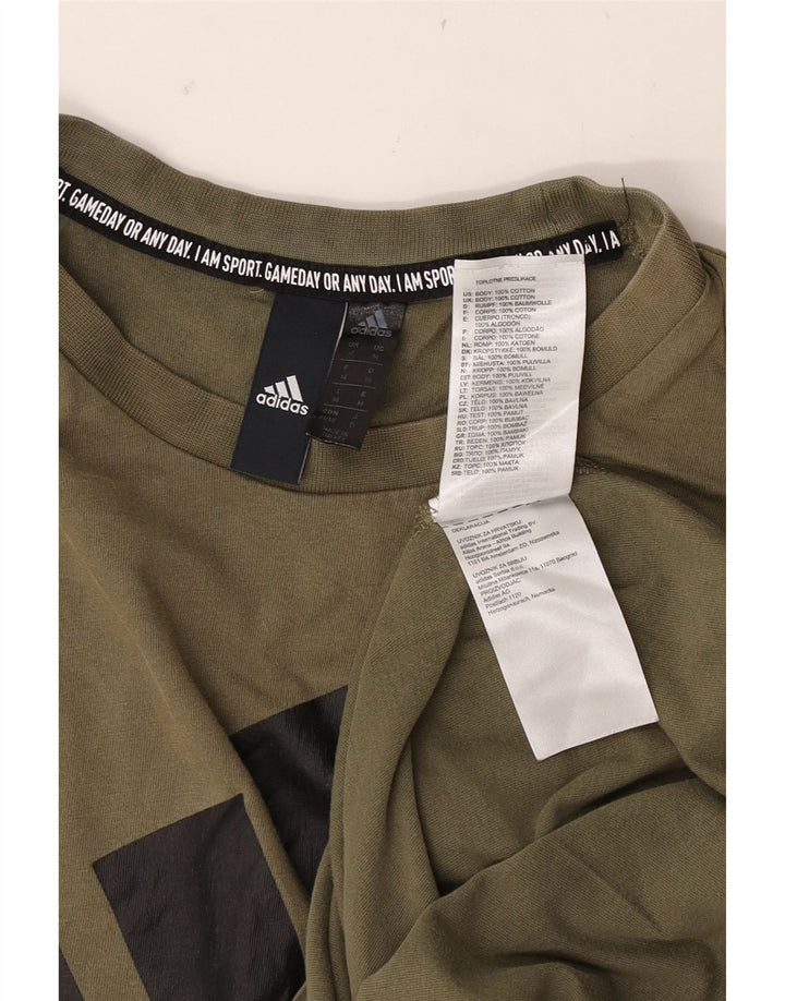 Adidas Herren Grafik-T-Shirt-Oberteil aus mittlerer Khaki-Baumwolle