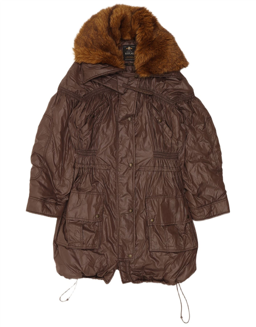 Replay Damen-Windbreaker-Mantel mit Kapuze, übergroß, Gr. 10, Größe S, Braun, Polyamid