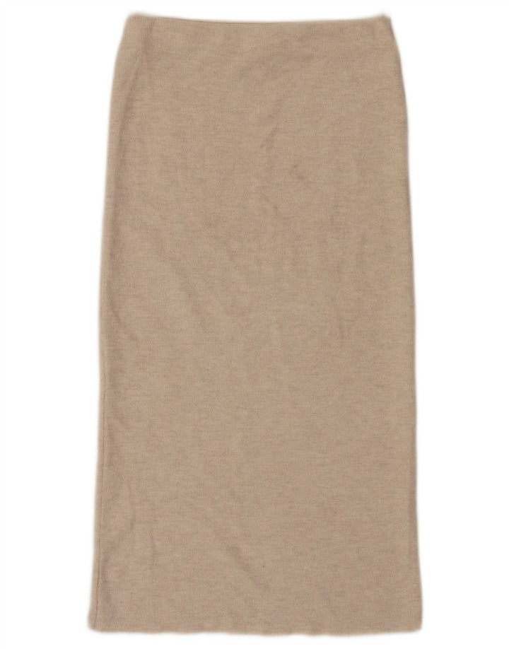 Zara Damen Midirock mit hoher Taille, Größe S, W26, Beige, Polyester