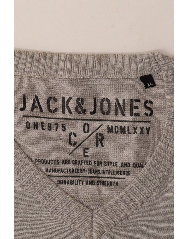 JACK & JONES Mens V-Neck Jumper Sweater XL Grey Cotton Vintage Jack & Jones and Second-Hand Jack & Jones from Messina Hembry 
