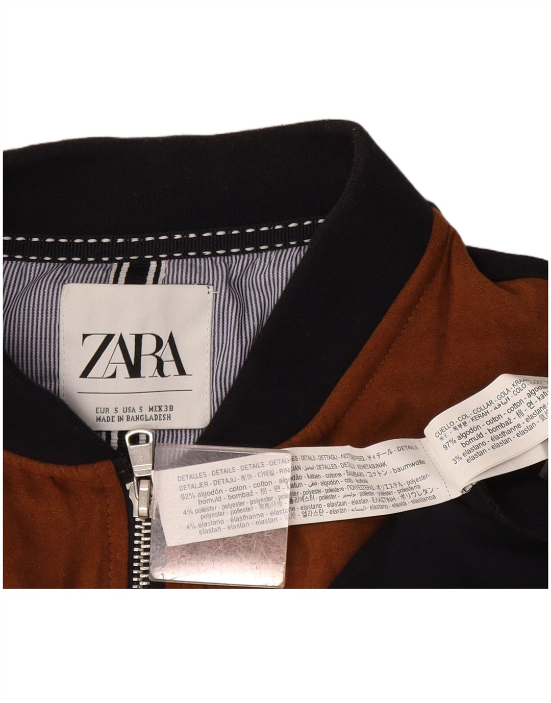 Zara Herren Bomberjacke UK 36 Small Braun Colourblock Baumwolle