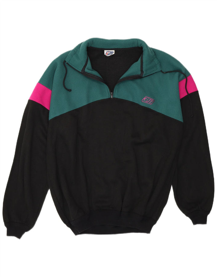 KISS Herren-Fleece-Sweatshirt-Pullover XL aus schwarzer Colourblock-Baumwolle