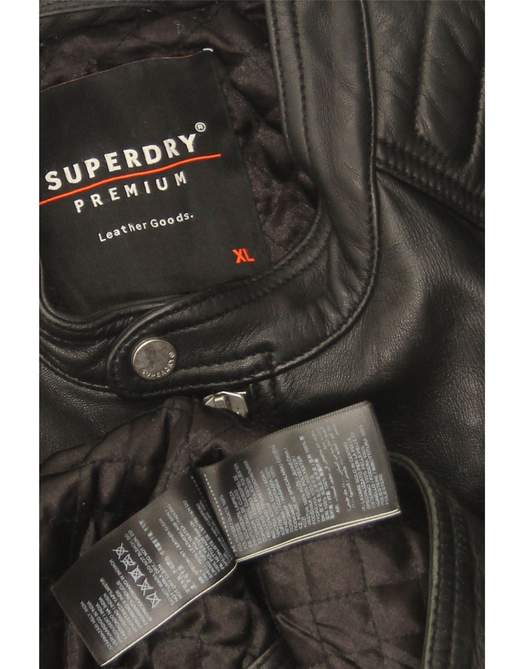 Superdry Herren Leder Bikerjacke UK 42 XL Schwarz