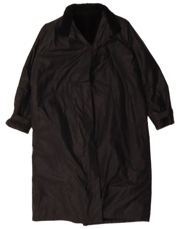 Vintage Damen Sherpa Loose Fit Overcoat UK 14 Großes schwarzes Polyester