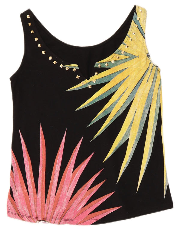 Desigual Damen Graphic Vest Top UK 6 XS Schwarz geblümt