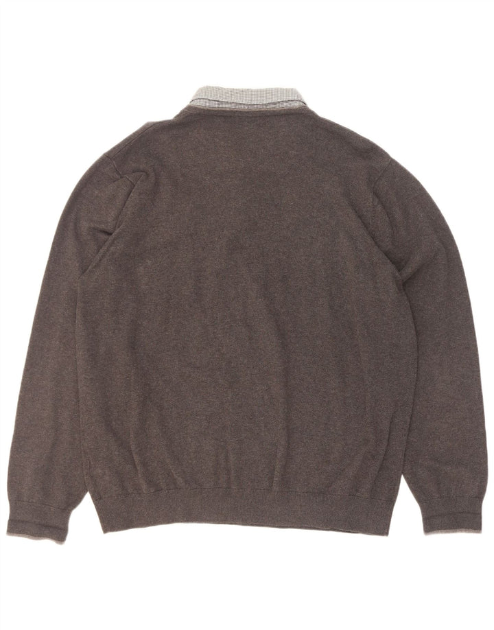 Marks & Spencer Herren-Pullover, reguläre Passform, V-Ausschnitt, XL, graue Baumwolle