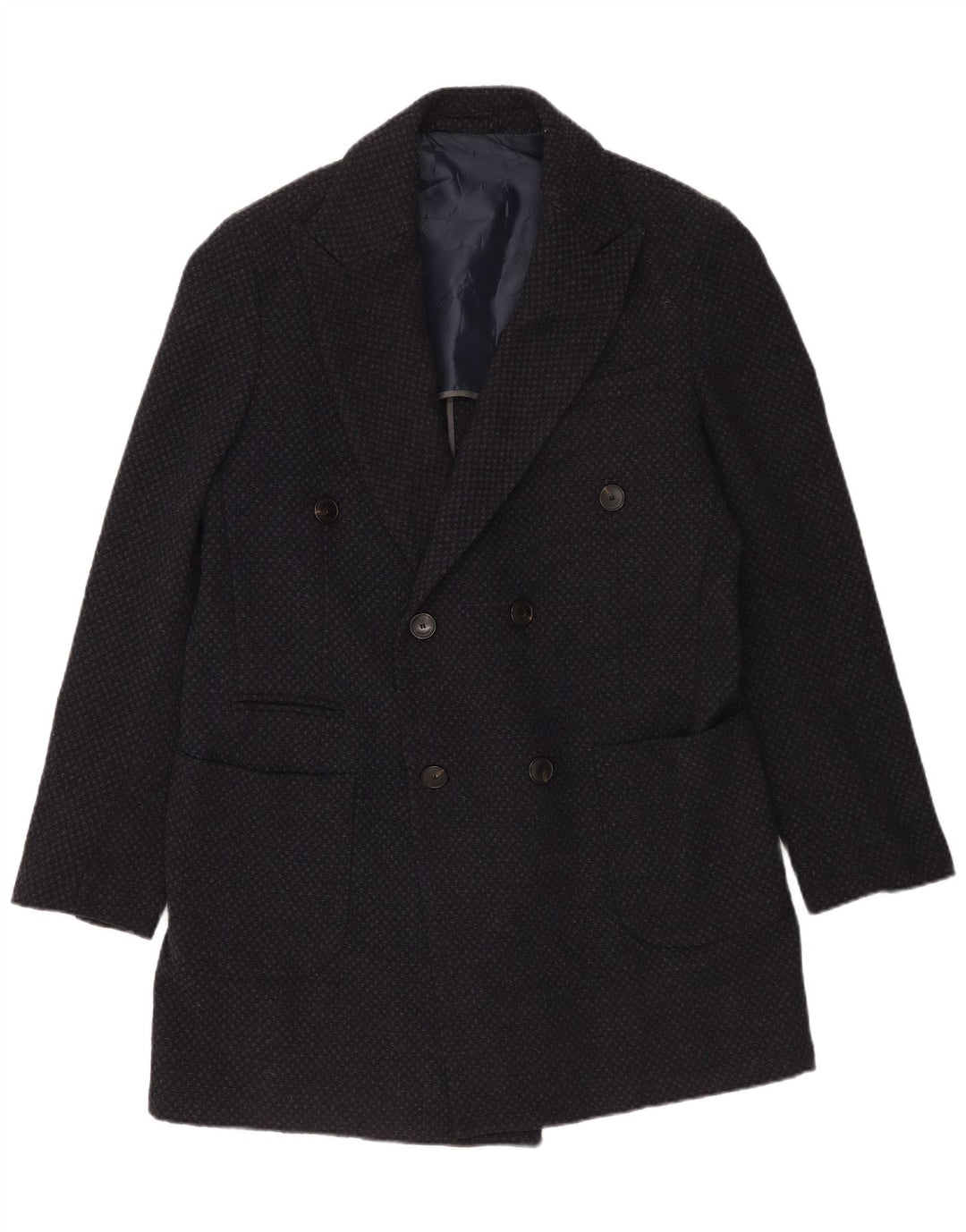 Sirmoney Herren Zweireihiger Blazer Jacke IT 52 XL Marineblau gefleckte Wolle