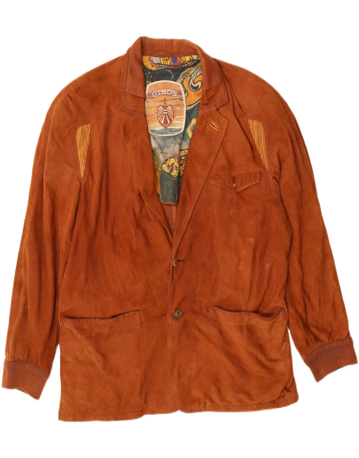 GIMO'S Mens Suede 2 Button Blazer Jacket UK 40 Large Brown Leather Vintage Gimo's and Second-Hand Gimo's from Messina Hembry 
