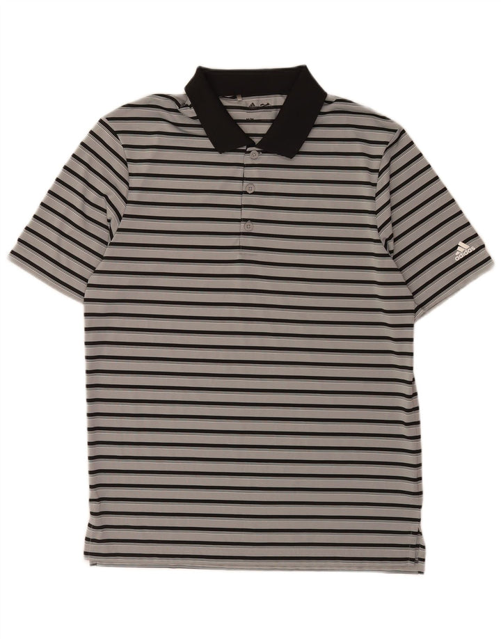 Adidas Herren Rugby-Poloshirt Mittelgrau gestreift aus Polyester