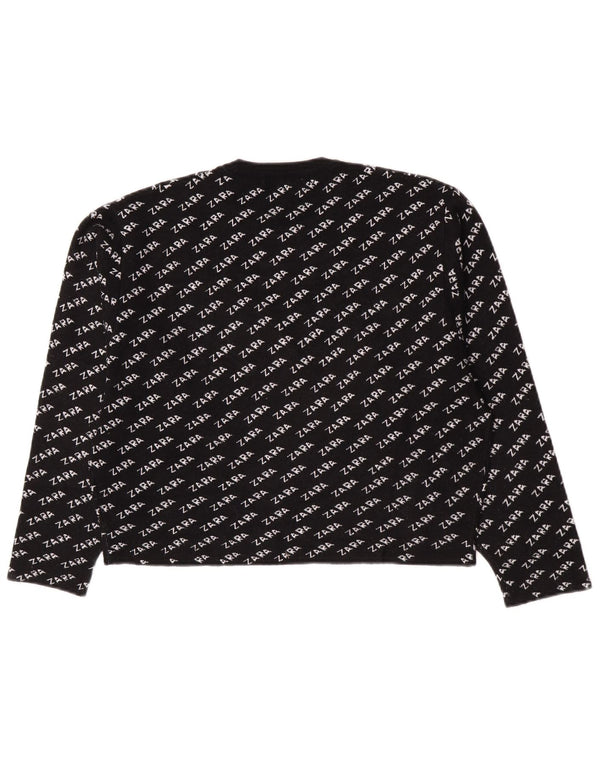 Zara Damen-Pullover mit grafischem Rundhalsausschnitt, Gr. 14, mittelschwarz