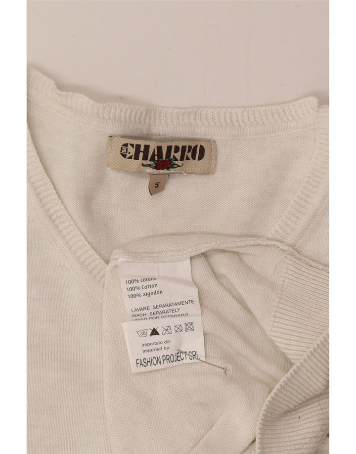 Charro Herren-Pullover mit V-Ausschnitt, Größe S, weiße Baumwolle